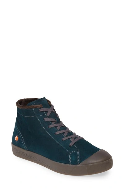 Softinos By Fly London Kip High Top Trainer In Dark Petrol Leather
