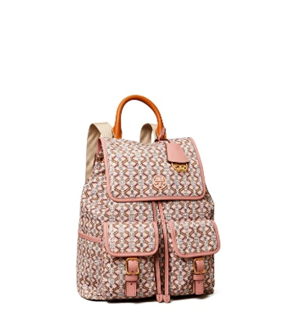 Tory Burch Piper Printed Flap Backpack In Pink Gemini Link