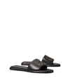 Tory Burch Double T Leather Slides In Perfect Black/gold