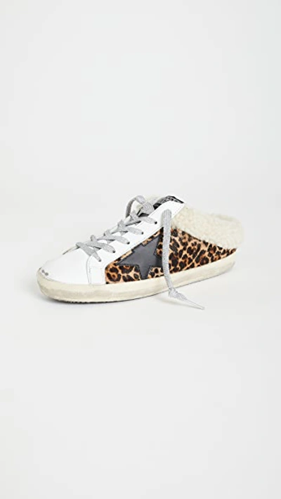 Golden Goose Sabot Distressed Leopard-print Calf Hair, Leather And Shearling Slip-on Sneakers In Leopard Print