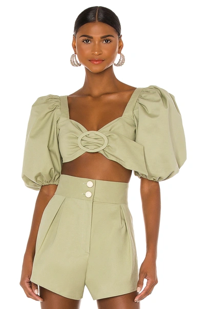 Adriana Degreas Knotted-front Cropped Linen-blend Blouse In Green