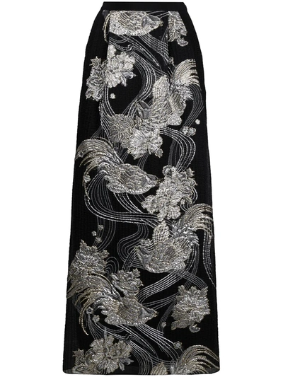 Alberta Ferretti Metallized Jacquard Maxi Skirt In Black