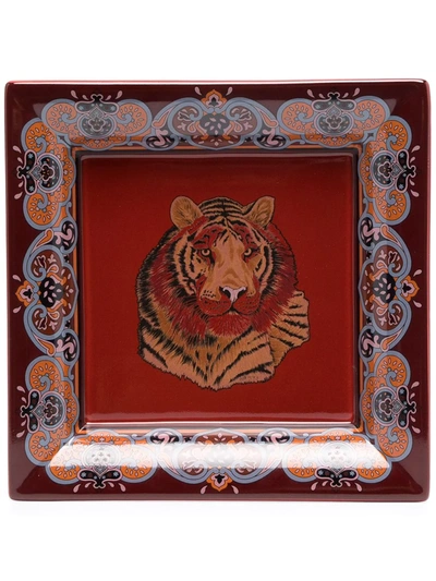 Etro Home Tiger-print Valet Tray In Red
