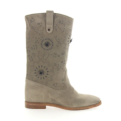 Rossano Bisconti Boots Calfskin Suede Hole Pattern Metal Decorations Light Grey In Grau
