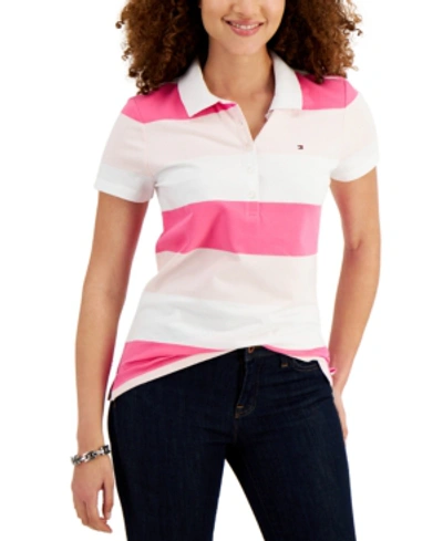 Tommy Hilfiger Striped Pique Polo Shirt In Dahlia/ballerina Pink/bright White