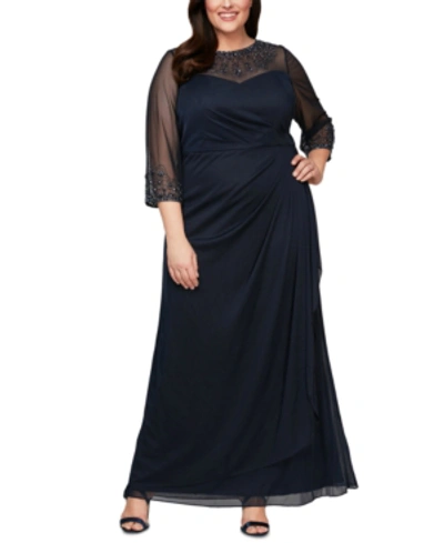 Alex Evenings Petite Draped Sweetheart Embellished Gown In Dark Navy