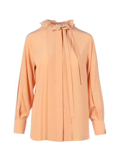 Chloé Embroidered Collar Silk Shirt In Light Pink