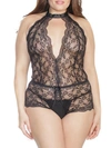 Coquette Plus Size High Neck Crotchless Teddy In Black