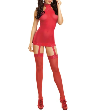 Dreamgirl Sheer Garter Dress In Red