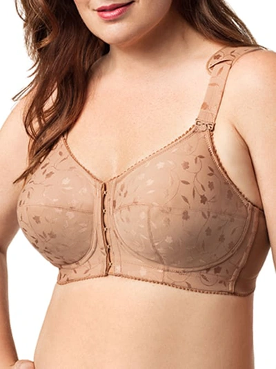 Elila Lexington Jacquard Front-close Wire-free Bra In Mocha