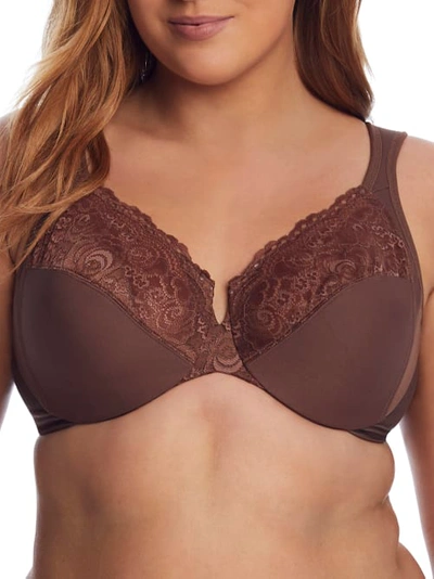 Glamorise Low Cut Wonderwire Lace Bra In Mocha