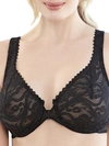 Glamorise Women's Full Figure Plus Size Wonderwire Front Close Stretch Lace Bra 9245 In Black
