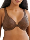 Glamorise Women's Full Figure Plus Size Wonderwire Front Close Stretch Lace Bra 9245 In Mocha