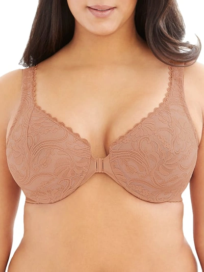 Glamorise Wonderwire Front-close Stretch Lace Bra In Cappuccino