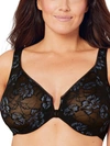 Glamorise Women's Full Figure Wonderwire Front Close Stretch Lace Bra With Narrow Set Straps 9246 In Black