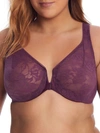 Glamorise Wonderwire Lacey T-back Front-close Bra In Black Plum