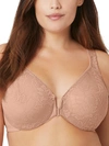 Glamorise Wonderwire Lacey T-back Front-close Bra In Cappuccino