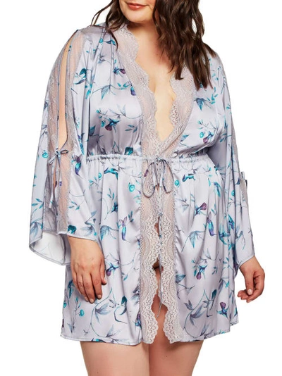Icollection Plus Size Ivy Satin Robe In Humming Bird