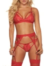 Mapalé Women's Cage Lace Wireless Bra & Garter Set In Red