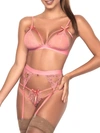 Mapalé Cage Lace Wireless Bra & Garter Set In Pink