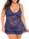 Oh La La Cheri Plus Size Valentine Lace Babydoll Set In Estate Blue