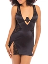 Oh La La Cheri Women's High Apex Teddy Lingerie With Deep Plunging Neckline And Lace Inserts In Black