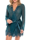 Oh La La Cheri Plus Size Eyelash Lace Robe With Satin Sash And G-string Lingerie Set In Deep Teal