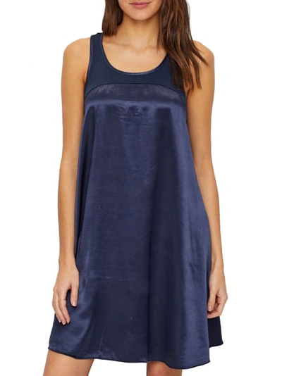Pj Harlow Lindsay Satin And Rib Nightgown In Navy In Blue