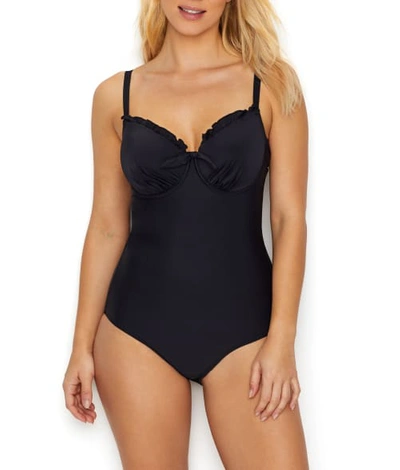 Pour Moi Fuller Bust Space Belted Control Swimsuit In Black