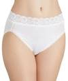 Vanity Fair Flattering Lace Cotton Stretch Hi-cut Brief Underwear 13395, Extended Sizes In Star White