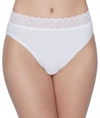 Vanity Fair Flattering Lace Cotton Stretch Hi-cut Brief Underwear 13395, Extended Sizes In Star White