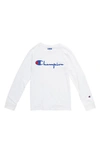 CHAMPION KIDS' EMBROIDERED SIGNATURE SCRIPT LONG SLEEVE T-SHIRT (BIG BOY),Y9042