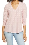 BOBEAU FLOCKED V-NECK TOP,MT0KZ6BND