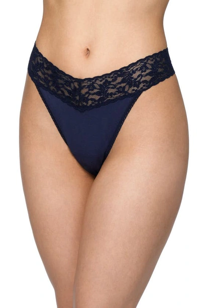 Hanky Panky Supima Cotton Original Rise Thong In Navy