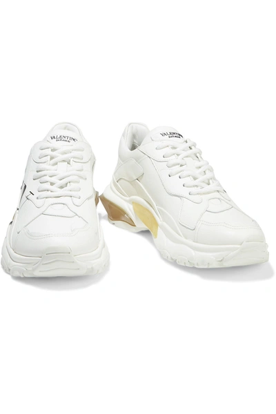Valentino Garavani Vltn Open Printed Leather Exaggerated-sole Sneakers In White