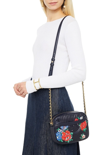 Tory Burch Fleming Floral-print Quilted Leather Shoulder Bag In Midnight  Blue | ModeSens