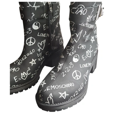 Pre-owned Moschino Love Leather Biker Boots In Black