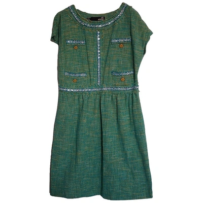 Pre-owned Moschino Love Tweed Mid-length Dress In Turquoise