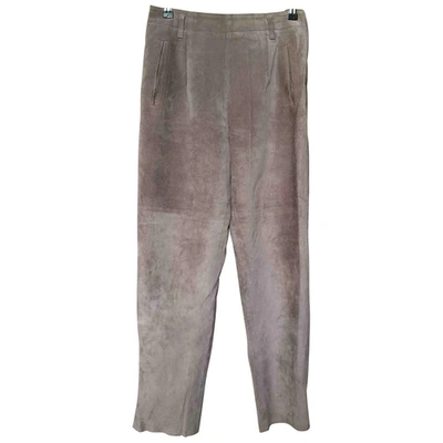 Pre-owned Agnès B. Leather Straight Pants In Beige
