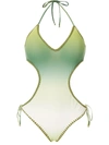 Amir Slama Crochet Gradient One-piece In Green