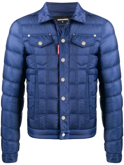 Dsquared2 Quilted Nylon Down Jacket In Blue