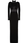 GIVENCHY Gown in black silk-satin and jersey-crepe with scarf