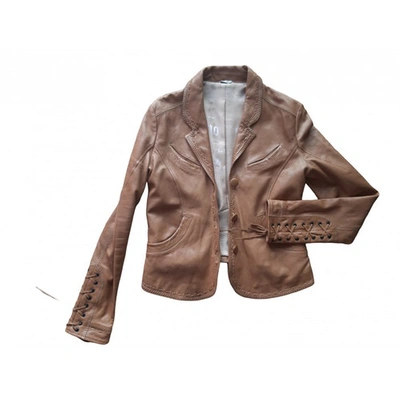 Pre-owned Galliano Leather Biker Jacket In Camel