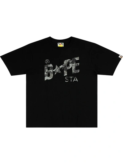 A Bathing Ape Gradation Camo Bapesta T-shirt In Black