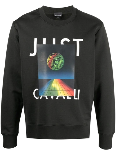 Just Cavalli Logo Planet Print Sweatshirt In Black