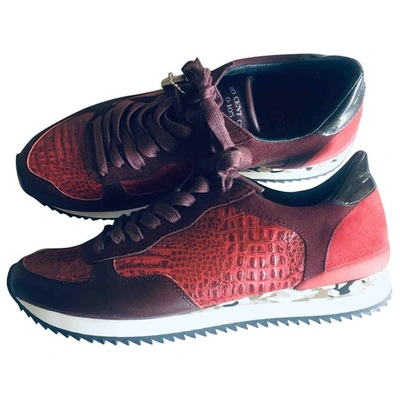 Pre-owned Zero Cent Cinq Leather Trainers In Burgundy