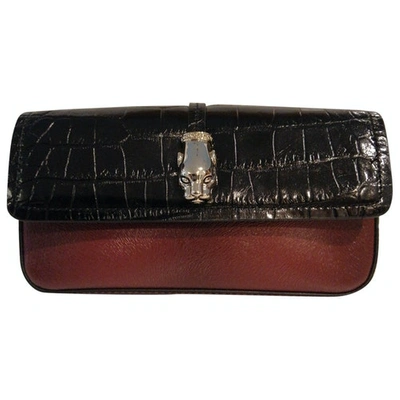 Pre-owned Class Cavalli Leather Clutch Bag In Burgundy