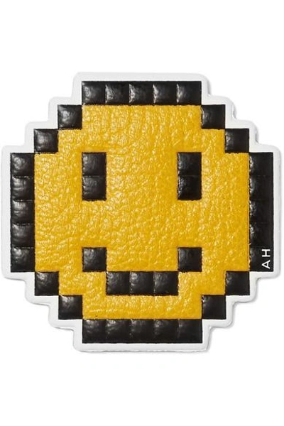 Anya Hindmarch Pixelated Smiley Leather Sticker For Handbag, Mustard