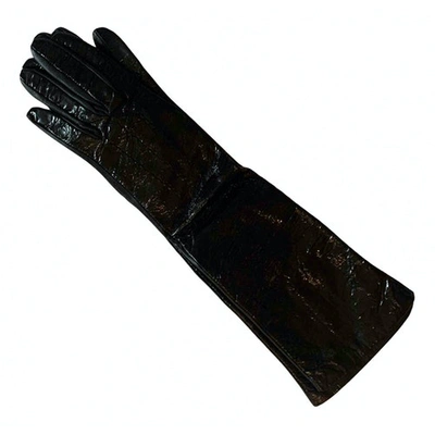 Pre-owned Anna Molinari Leather Long Gloves In Black