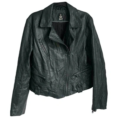 Pre-owned 2nd Day Leather Biker Jacket In Black